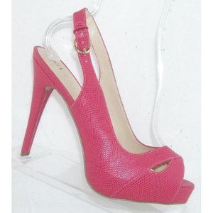 Guess Jelani pink animal print peep toe buckle slingback platform heels 9M